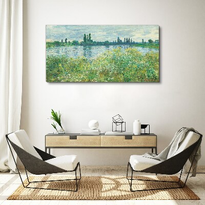 Canvas schilderij Uitzicht op de rivier in het groen