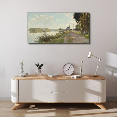 Schilderij op doek Een vredig landschap aan de rivier