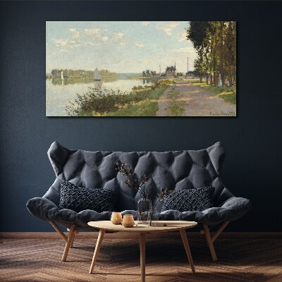 Schilderij op doek Een vredig landschap aan de rivier