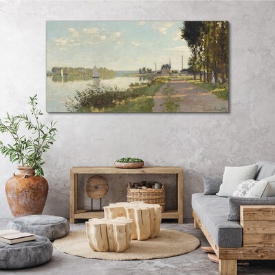 Schilderij op doek Een vredig landschap aan de rivier