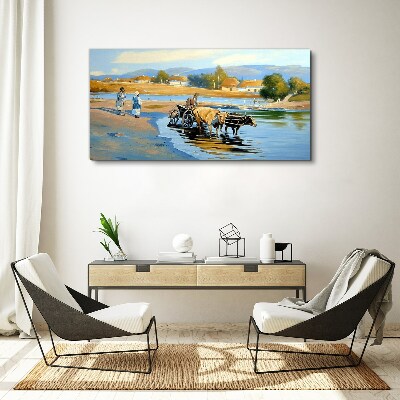 Schilderij op doek Landelijk landschap met ossen