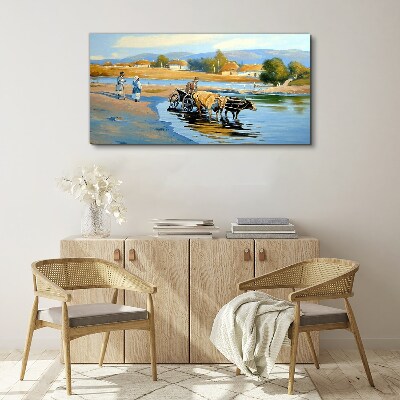 Schilderij op doek Landelijk landschap met ossen