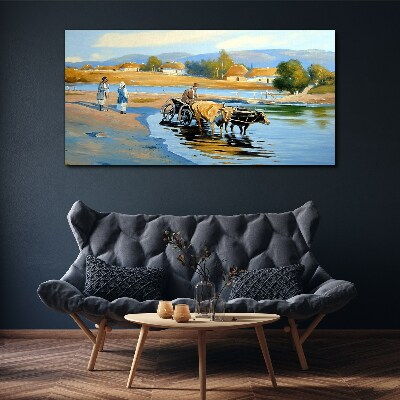 Schilderij op doek Landelijk landschap met ossen