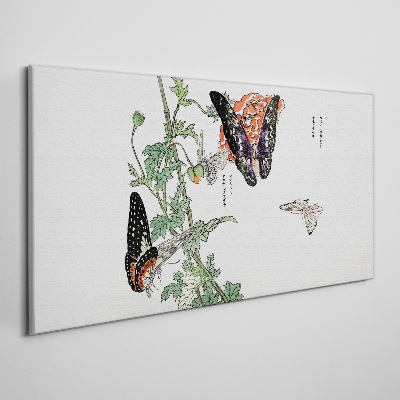 Canvas schilderij Vlinders op een achtergrond van bloemen