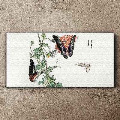 Canvas schilderij Vlinders op een achtergrond van bloemen