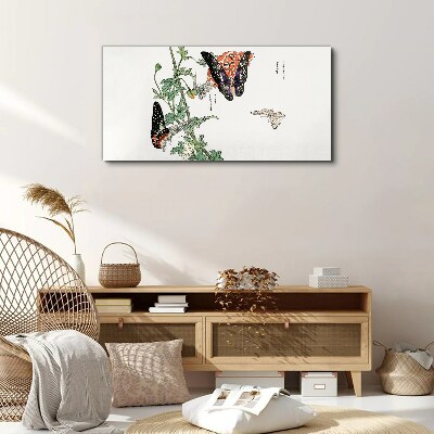 Canvas schilderij Vlinders op een achtergrond van bloemen