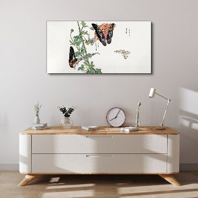 Canvas schilderij Vlinders op een achtergrond van bloemen