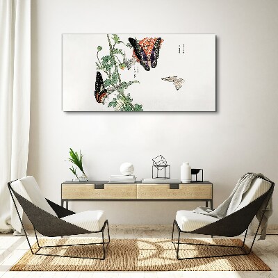 Canvas schilderij Vlinders op een achtergrond van bloemen