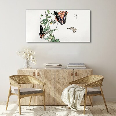 Canvas schilderij Vlinders op een achtergrond van bloemen