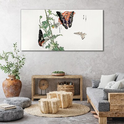 Canvas schilderij Vlinders op een achtergrond van bloemen