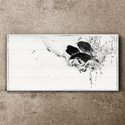 Schilderij op doek Zwarte vogels op een tak