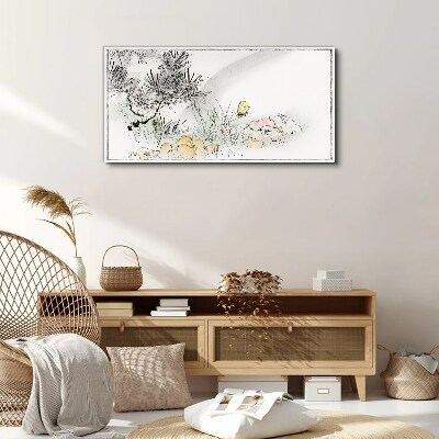 Canvas schilderij Bloemenlandschap met een vlinder