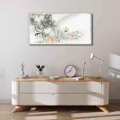 Canvas schilderij Bloemenlandschap met een vlinder