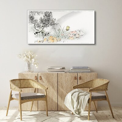 Canvas schilderij Bloemenlandschap met een vlinder