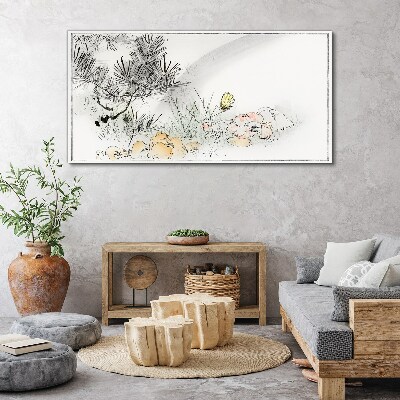 Canvas schilderij Bloemenlandschap met een vlinder