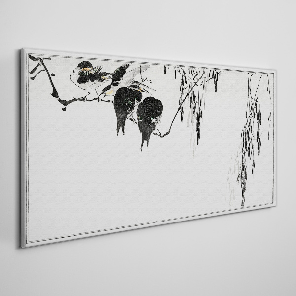 Schilderij op doek Vogels op een tak in het wit