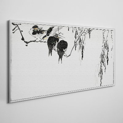 Schilderij op doek Vogels op een tak in het wit