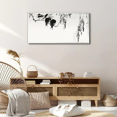 Schilderij op doek Vogels op een tak in het wit