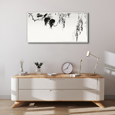 Schilderij op doek Vogels op een tak in het wit