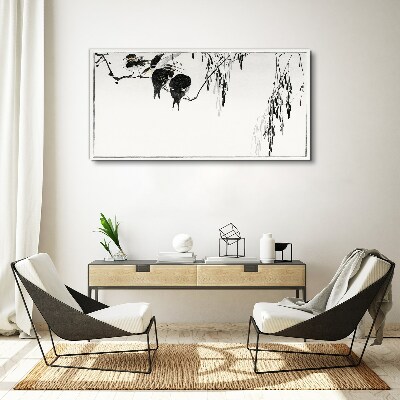 Schilderij op doek Vogels op een tak in het wit