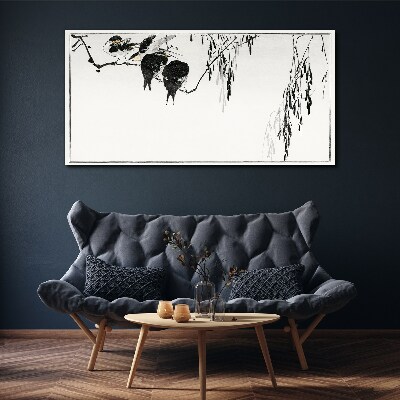 Schilderij op doek Vogels op een tak in het wit