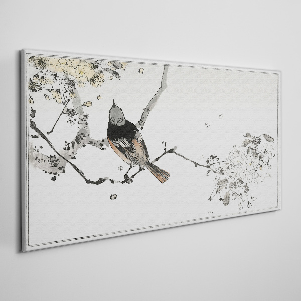 Schilderij op doek Een vogel op een tak in delicate kleuren