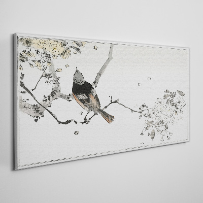 Schilderij op doek Een vogel op een tak in delicate kleuren