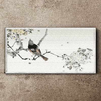 Schilderij op doek Een vogel op een tak in delicate kleuren