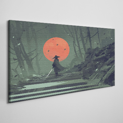 Schilderij op doek Samurai in de schaduw van de opkomende zon