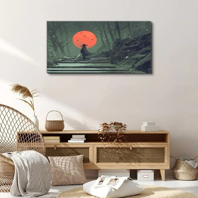 Schilderij op doek Samurai in de schaduw van de opkomende zon