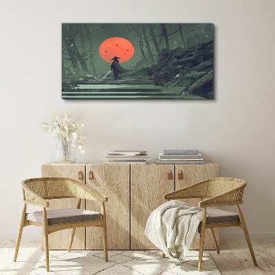 Schilderij op doek Samurai in de schaduw van de opkomende zon