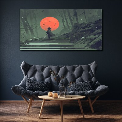 Schilderij op doek Samurai in de schaduw van de opkomende zon