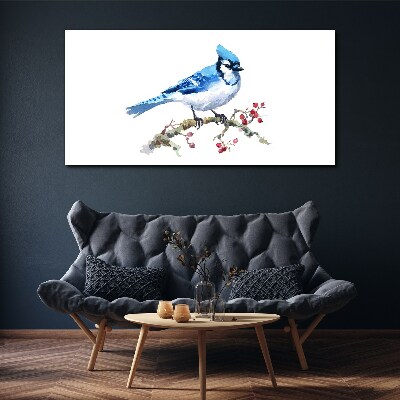 Schilderij op doek Blauwe vogel op een tak