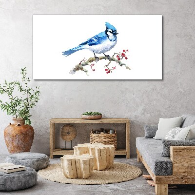 Schilderij op doek Blauwe vogel op een tak