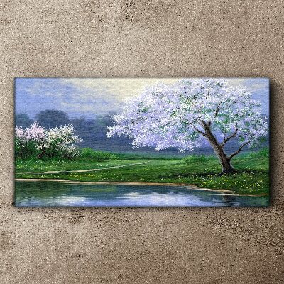 Canvas schilderij Lentelandschap met bloeiende bomen