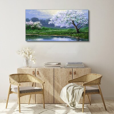 Canvas schilderij Lentelandschap met bloeiende bomen