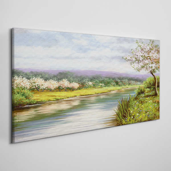 Canvas schilderij Lentelandschap aan de rivier