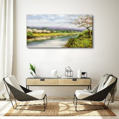 Canvas schilderij Lentelandschap aan de rivier