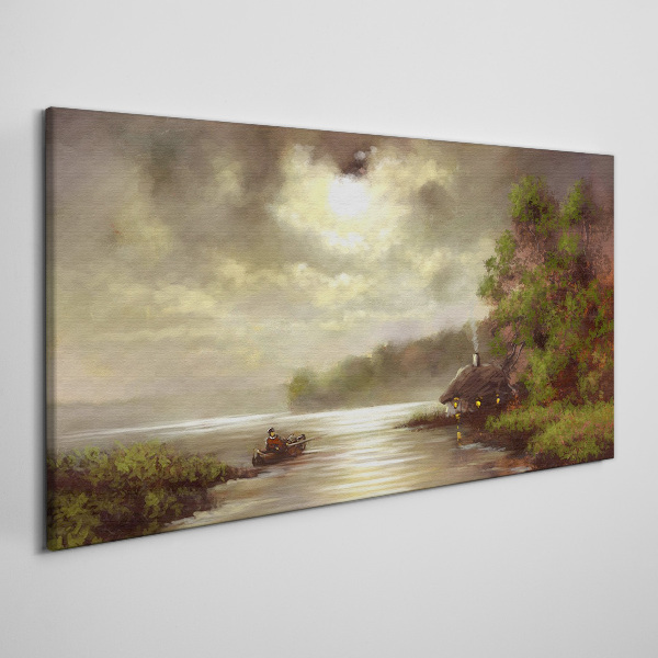 Schilderij op doek Een vredig landschap aan het water