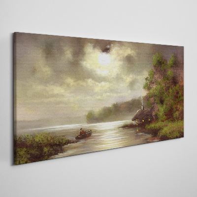 Schilderij op doek Een vredig landschap aan het water