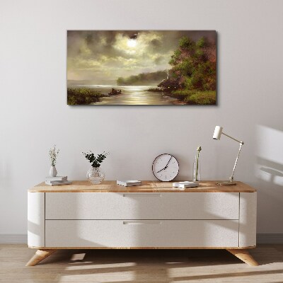 Schilderij op doek Een vredig landschap aan het water