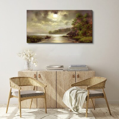 Schilderij op doek Een vredig landschap aan het water