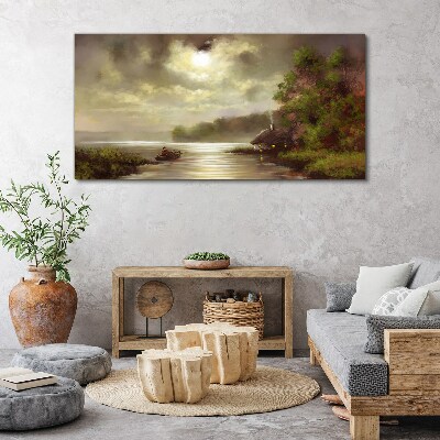 Schilderij op doek Een vredig landschap aan het water