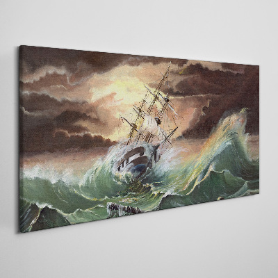 Foto op canvas Stormachtige oceaan met een schipbreuk