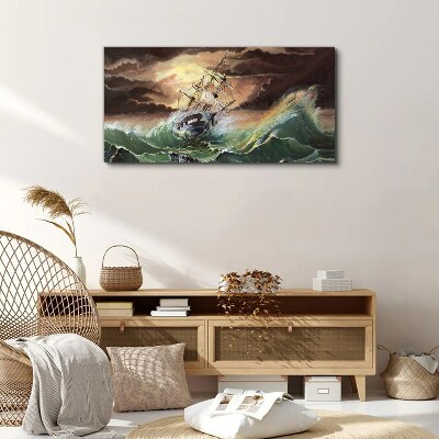 Foto op canvas Stormachtige oceaan met een schipbreuk