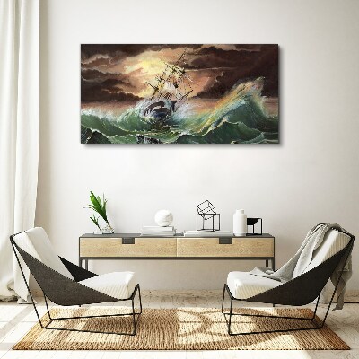 Foto op canvas Stormachtige oceaan met een schipbreuk