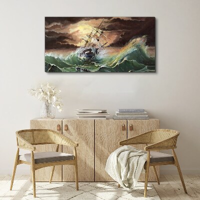 Foto op canvas Stormachtige oceaan met een schipbreuk