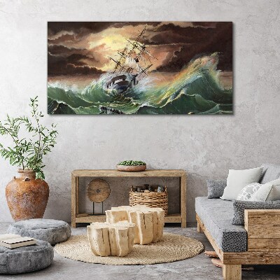 Foto op canvas Stormachtige oceaan met een schipbreuk