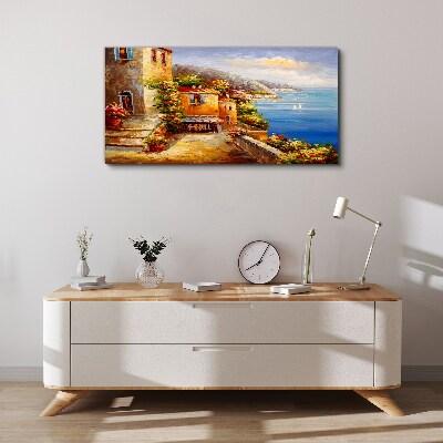 Schilderij op doek Een kustdorpje in de zon
