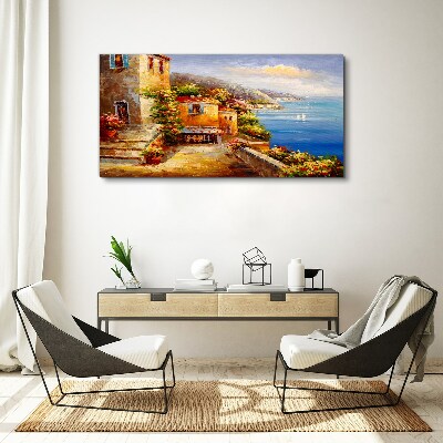 Schilderij op doek Een kustdorpje in de zon